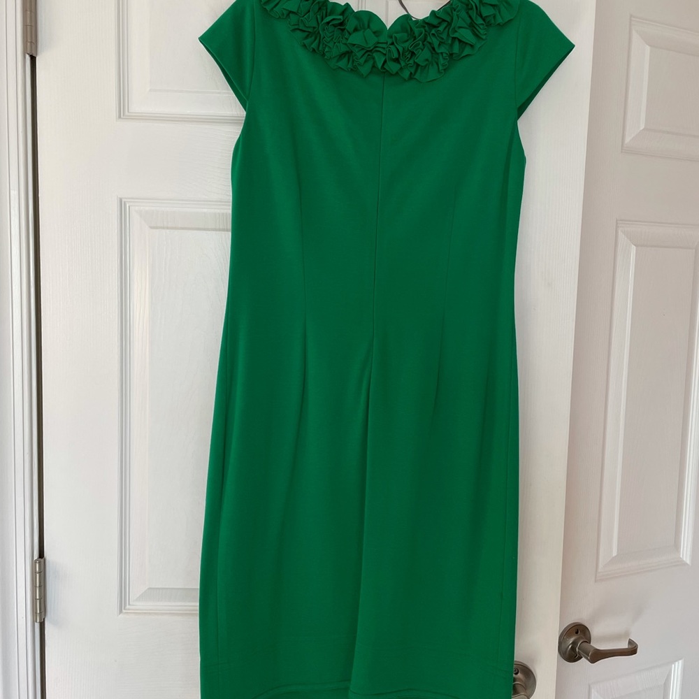 Green cap sleeve dress with ruffles